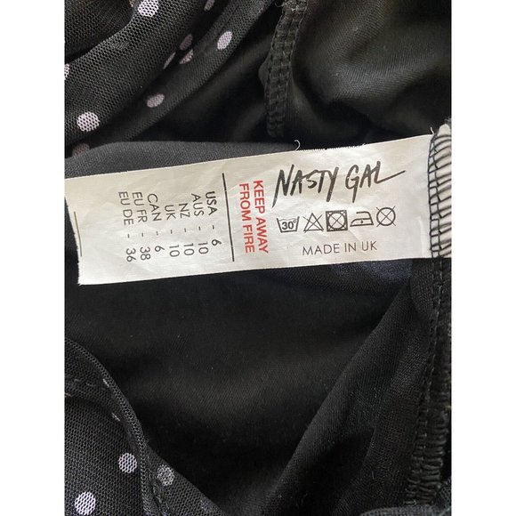 NASTY GAL Spot Right There Mesh Mini Dress 6 Stretch Sexy Slinky Black Dots 9462 - Picture 12 of 14